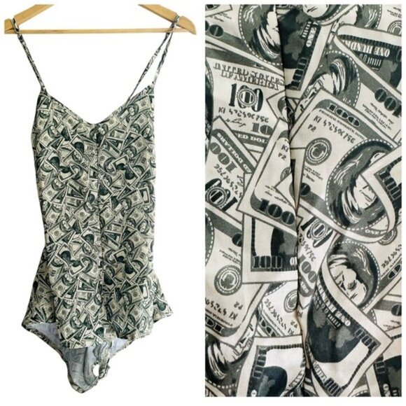 Luxe Dollar Bill Print Romper – Size M | Baddie Aesthetic Meets Y2K Attitude - Picture 1 of 11
